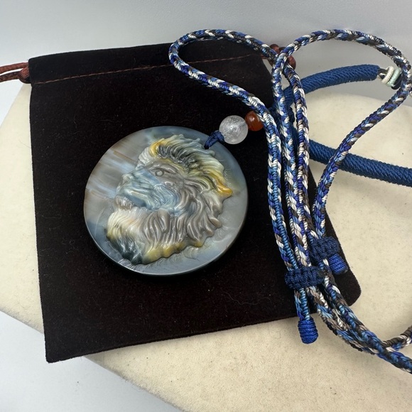 Agate Lion Pendant Necklace with Blue Adjustable Rope Cord - Picture 13 of 14